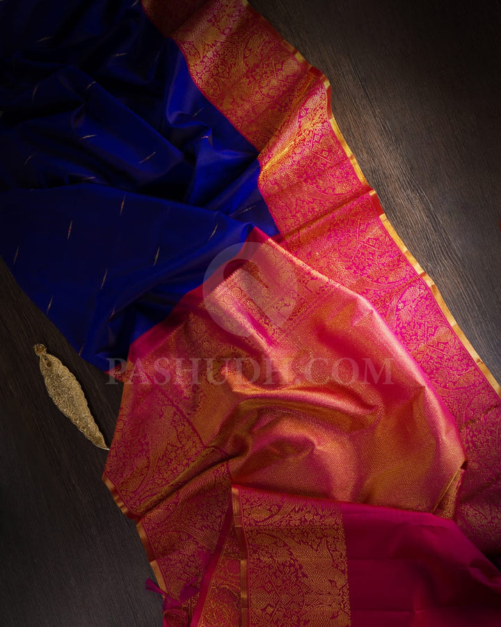 Royal Blue And Raspberry Pink Kanjivaram Silk Saree-S1528(A)