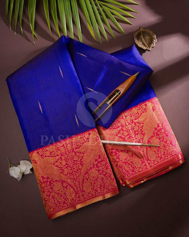 Royal Blue And Raspberry Pink Kanjivaram Silk Saree-S1528(A)