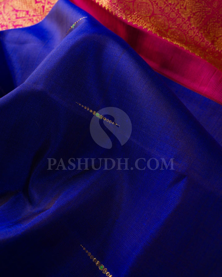 Royal Blue And Raspberry Pink Kanjivaram Silk Saree-S1528(A)