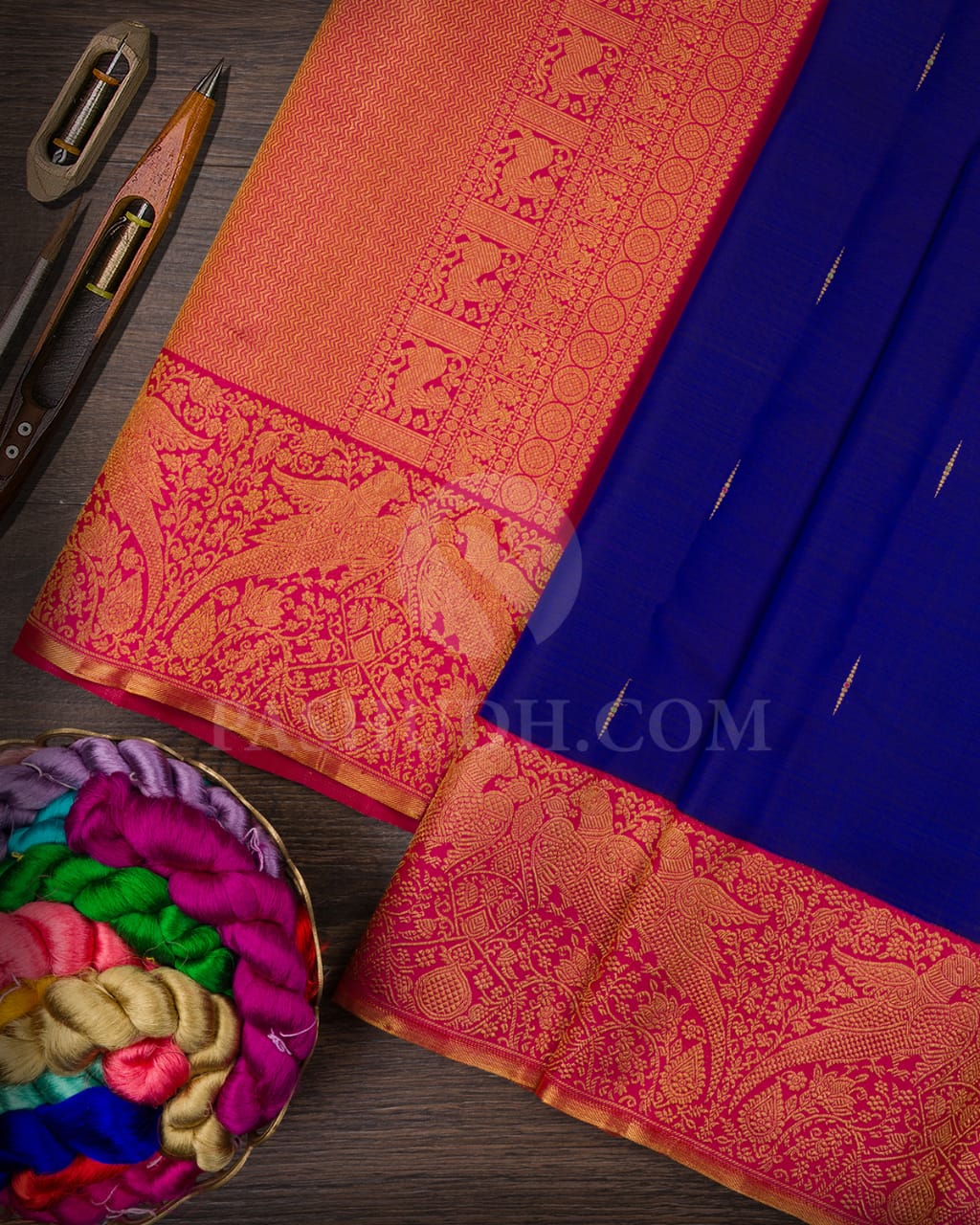 Royal Blue And Raspberry Pink Kanjivaram Silk Saree-S1528(A)