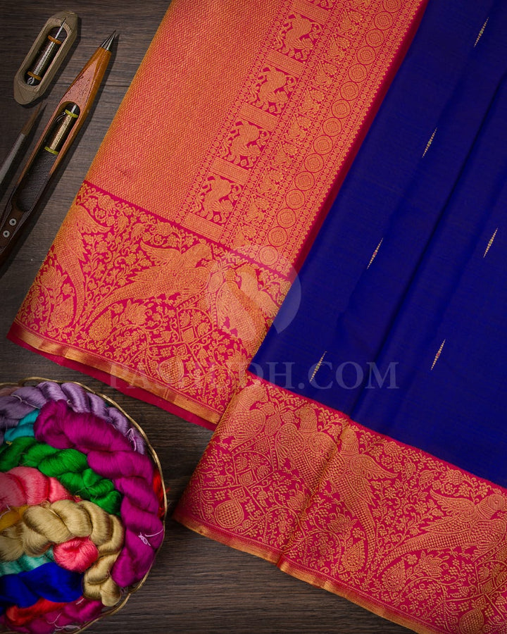 Royal Blue And Raspberry Pink Kanjivaram Silk Saree-S1528(A)