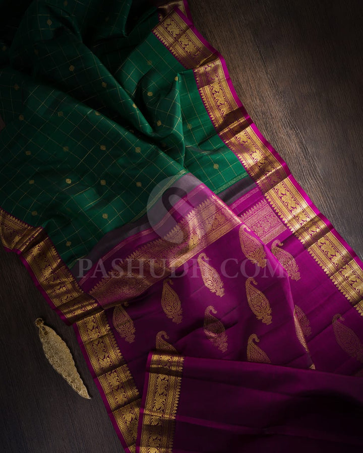 Emerald Green And Magenta Kanjivaram Silk Saree-S1540(A)