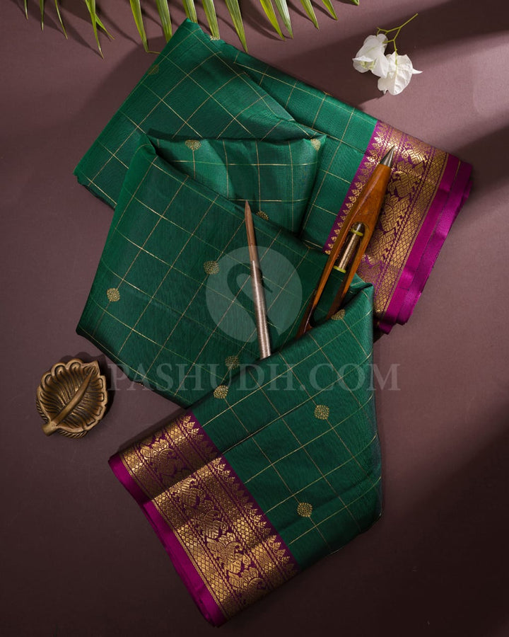 Emerald Green And Magenta Kanjivaram Silk Saree-S1540(A)