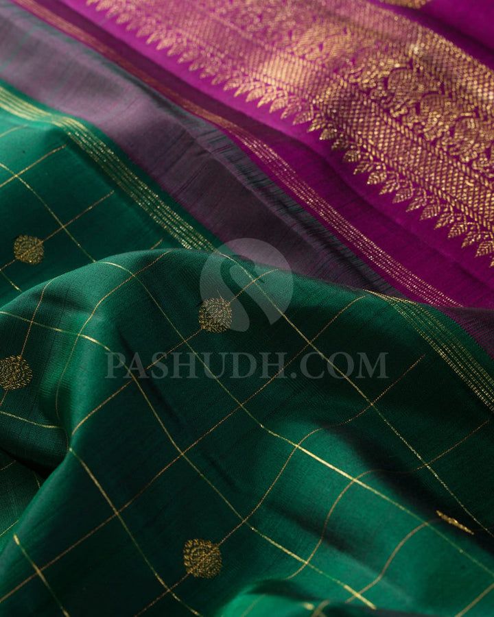 Emerald Green And Magenta Kanjivaram Silk Saree-S1540(A)