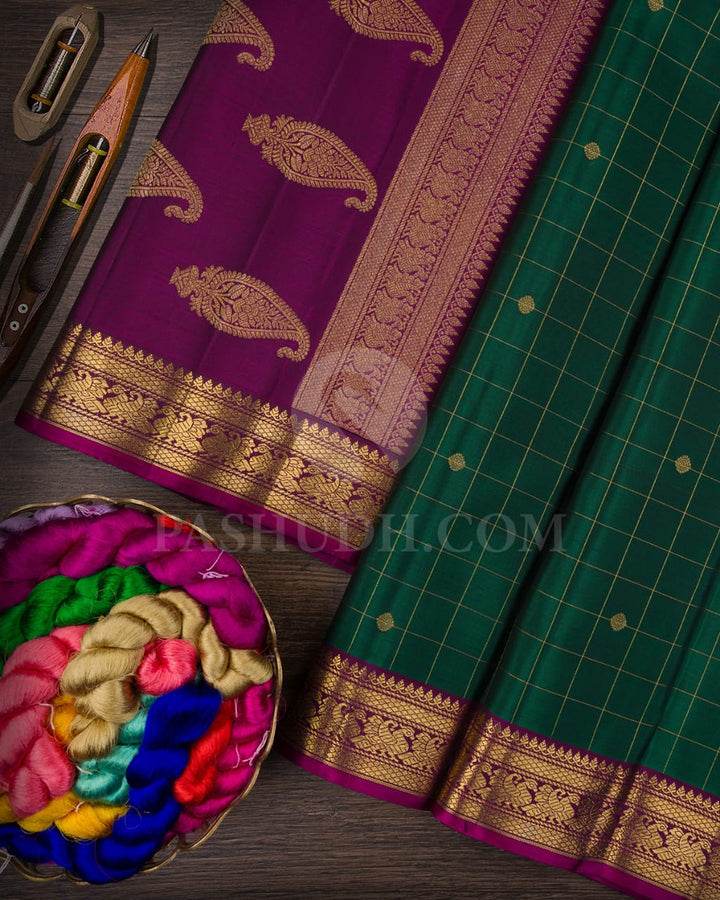Emerald Green And Magenta Kanjivaram Silk Saree-S1540(A)