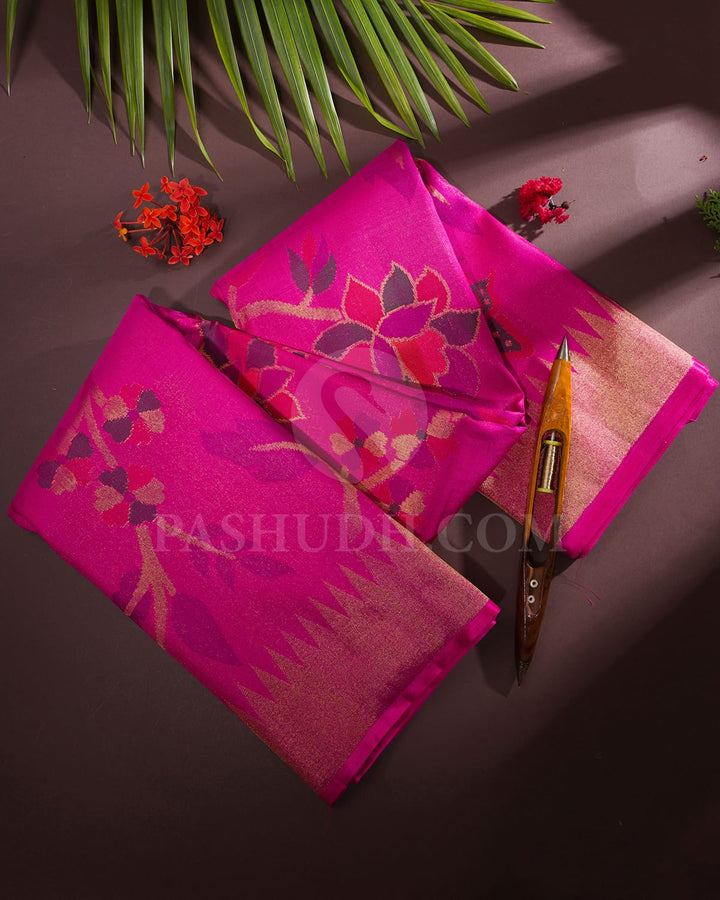 Bright  Pink Pure Zari Kanjivaram Silk Saree-P195(A)
