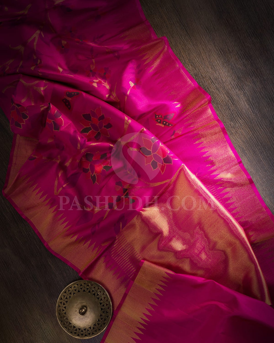 Bright  Pink Pure Zari Kanjivaram Silk Saree-P195(A)
