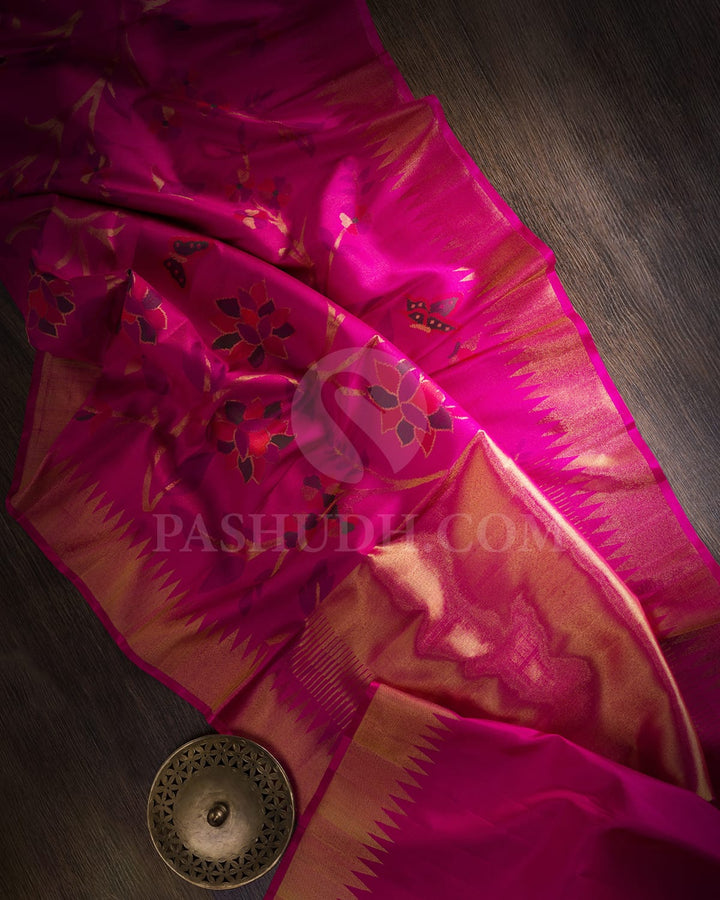 Bright  Pink Pure Zari Kanjivaram Silk Saree-P195(A)