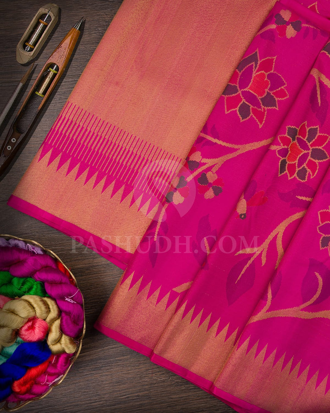 Bright  Pink Pure Zari Kanjivaram Silk Saree-P195(A)