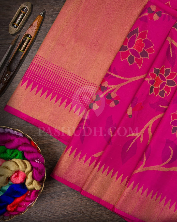 Bright  Pink Pure Zari Kanjivaram Silk Saree-P195(A)