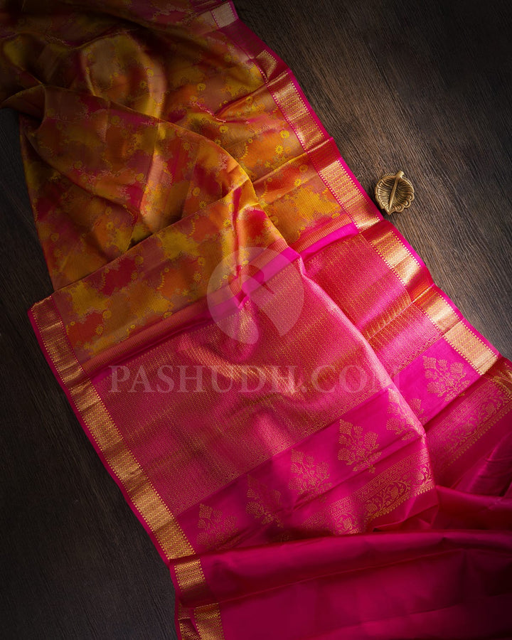 Multihue And Punch Pink Kanjivaram Silk Saree-DJ385(A)