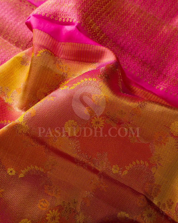 Multihue And Punch Pink Kanjivaram Silk Saree-DJ385(A)
