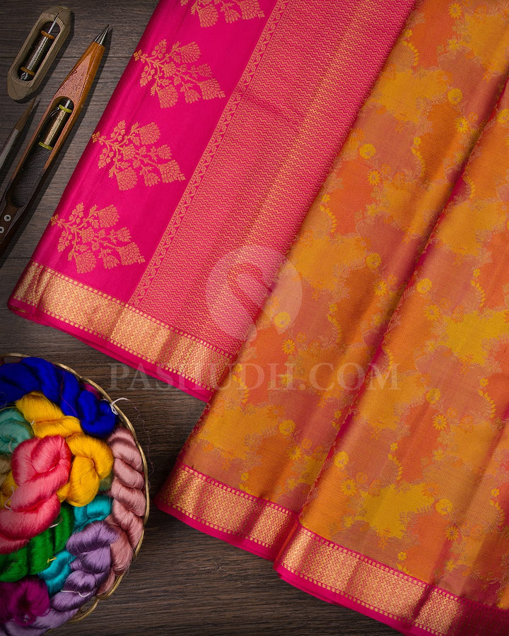 Multihue And Punch Pink Kanjivaram Silk Saree-DJ385(A)