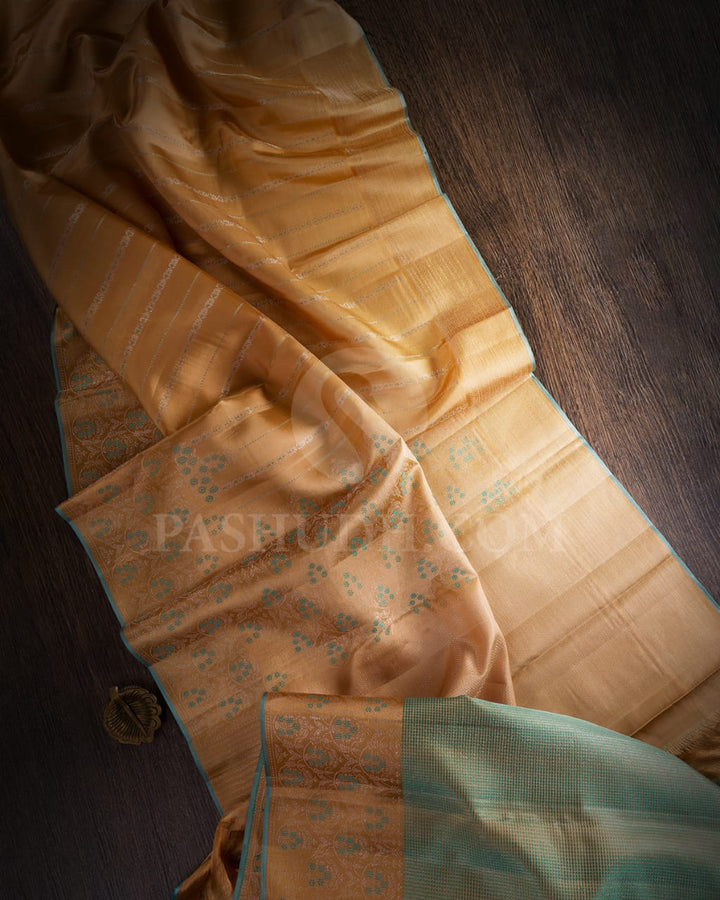 Sandal And Sky Blue Kanjivaram Silk Saree-DJ392(A)