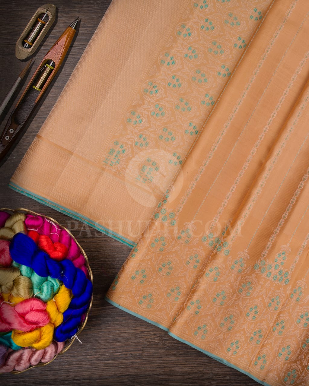 Sandal And Sky Blue Kanjivaram Silk Saree-DJ392(A)