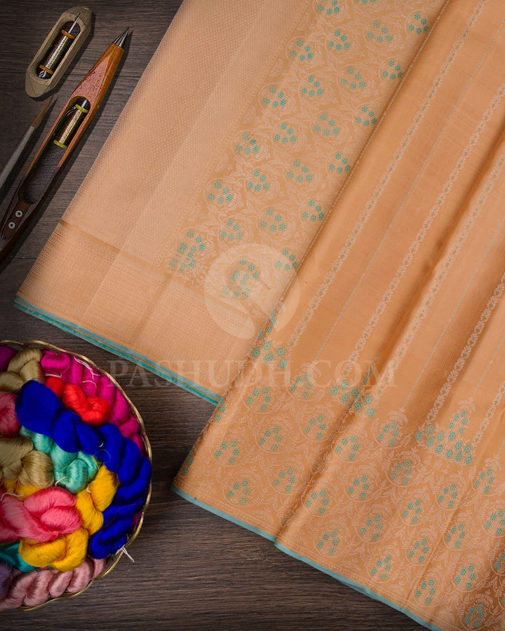 Sandal And Sky Blue Kanjivaram Silk Saree-DJ392(A)