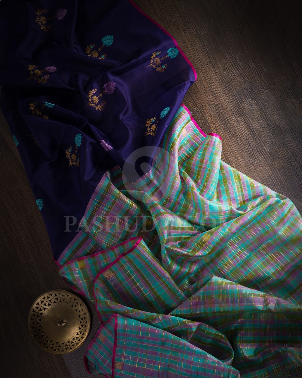 Navy Blue And Sky Blue Kora Organza Kanjivaram Silk Saree-S1512(A)