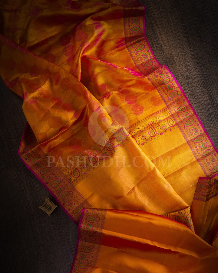 Orange And Rani Pink Kanjivaram Silk Saree-DJ359(G)