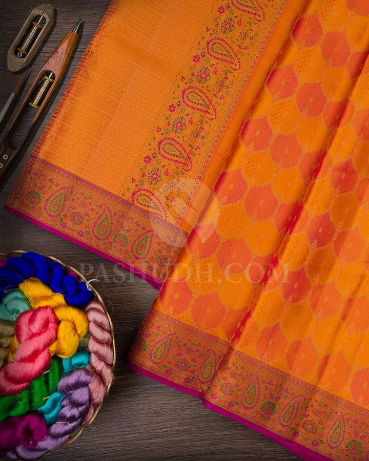 Orange And Rani Pink Kanjivaram Silk Saree-DJ359(G)