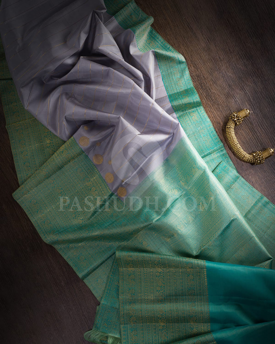 Grey And Sky Blue Kanjivaram Silk Saree-S1521(A)