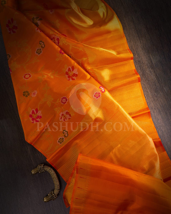 Orange Bridal Pure Zari Kanjivaram Silk Saree-P193(A)
