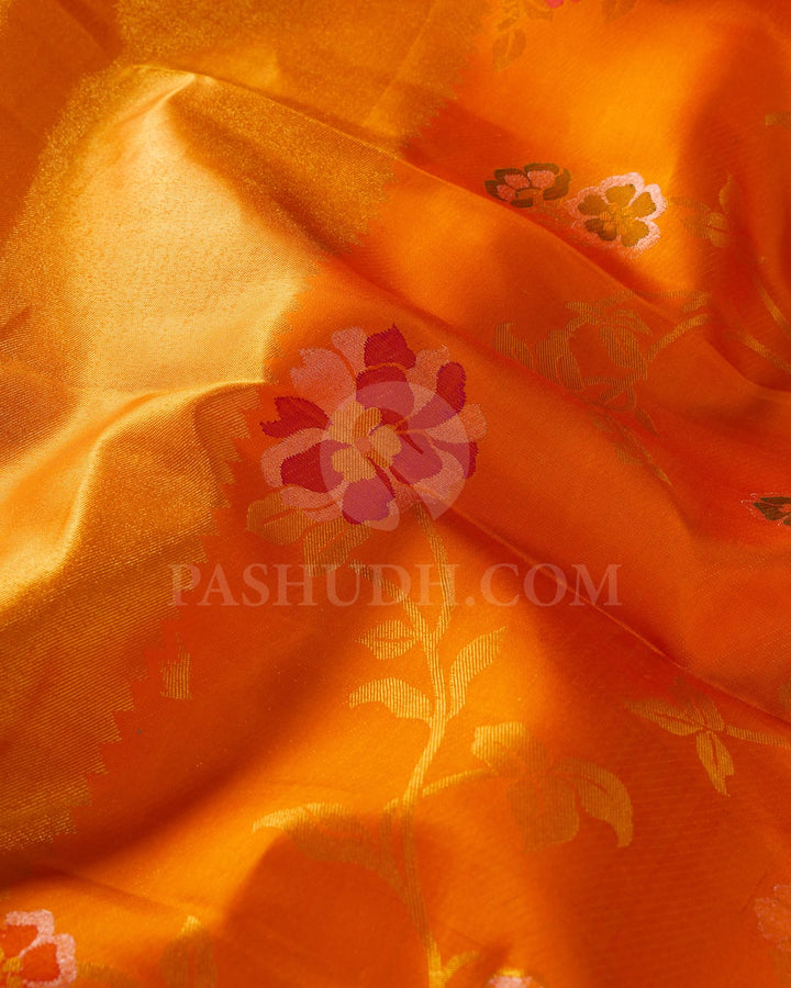 Orange Bridal Pure Zari Kanjivaram Silk Saree-P193(A)