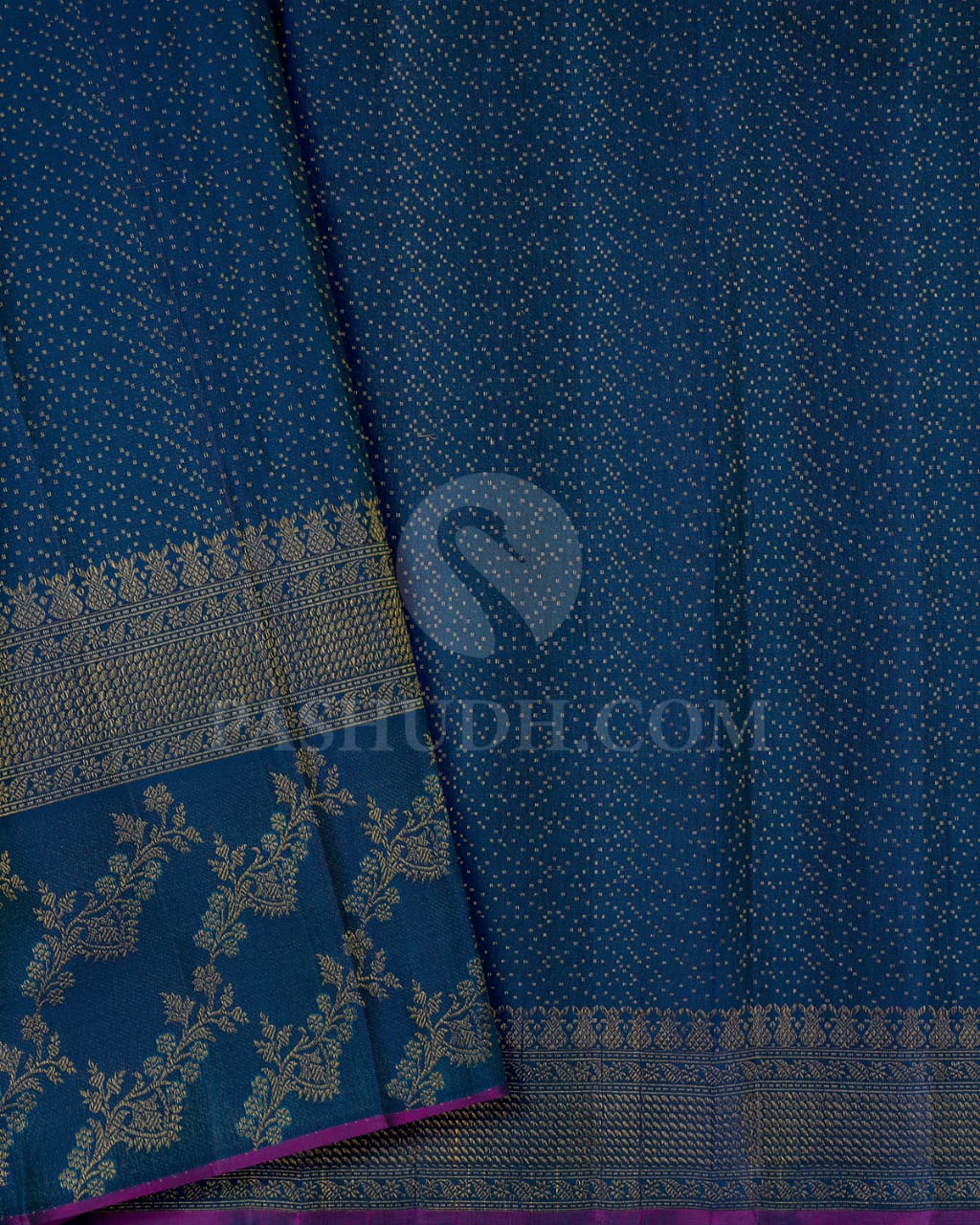 Emerald Green And Cobalt Blue Kanjivaram Silk Saree-DJ390(A)