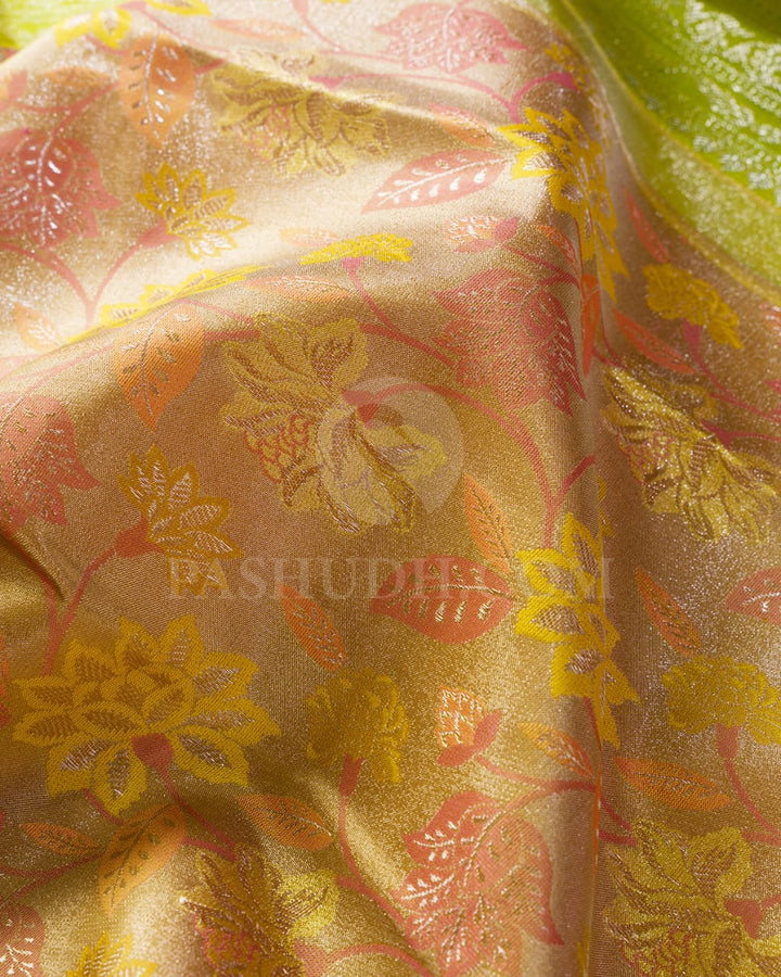 Yellow Shot Beige With Parrot Green Tissue Kanjivaram Silk Saree-D648(A)