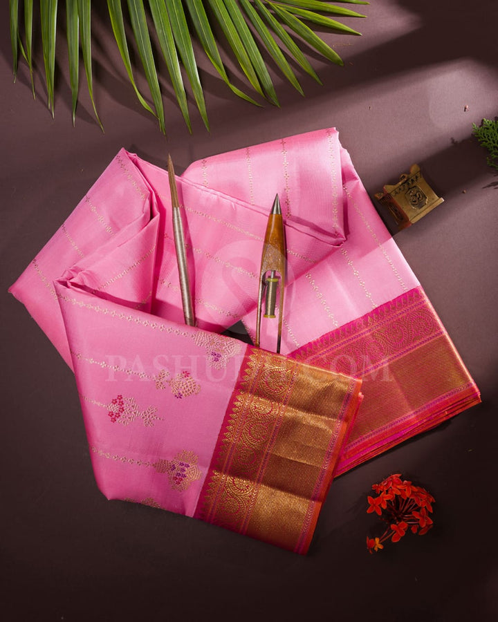 Mild Rose And Orange Shot Pink Kanjivaram Silk Saree-S1499(B)