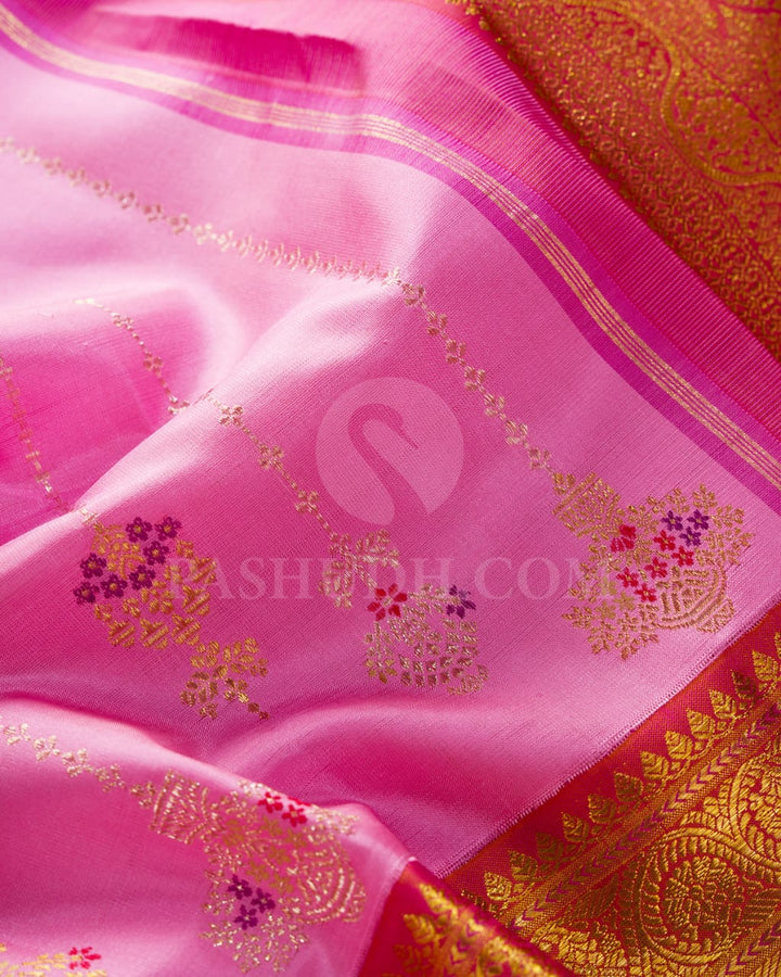 Mild Rose And Orange Shot Pink Kanjivaram Silk Saree-S1499(B)
