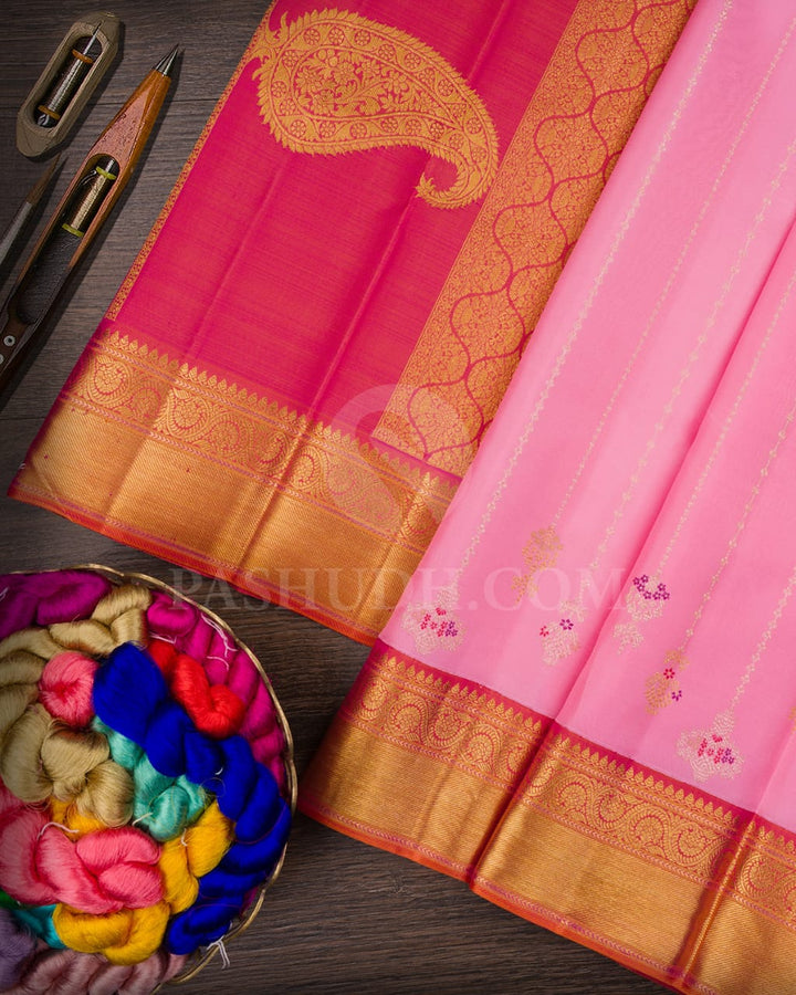 Mild Rose And Orange Shot Pink Kanjivaram Silk Saree-S1499(B)