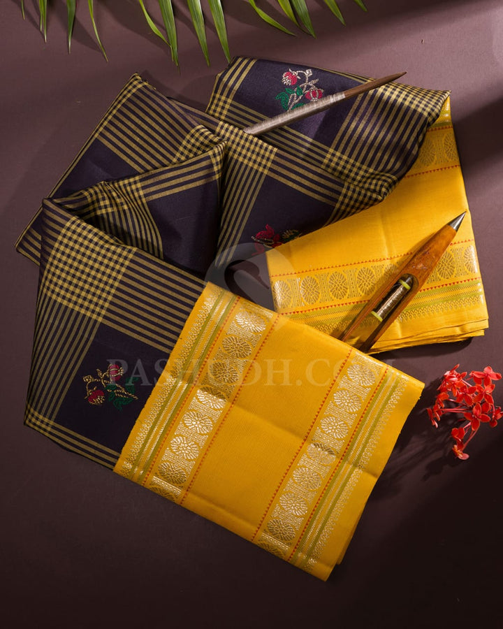 Black, Mango Yellow Kanjivaram Silk Saree-S1532(A)