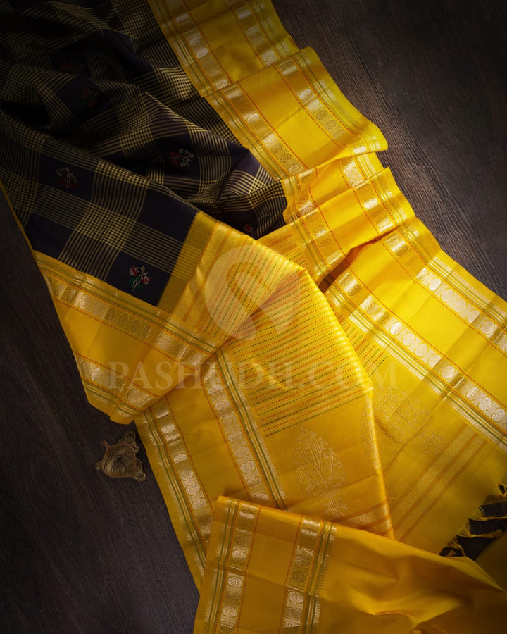 Black, Mango Yellow Kanjivaram Silk Saree-S1532(A)