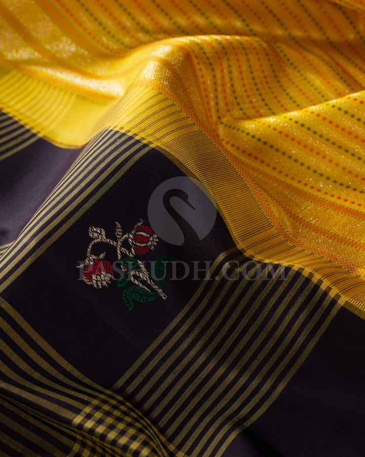 Black, Mango Yellow Kanjivaram Silk Saree-S1532(A)