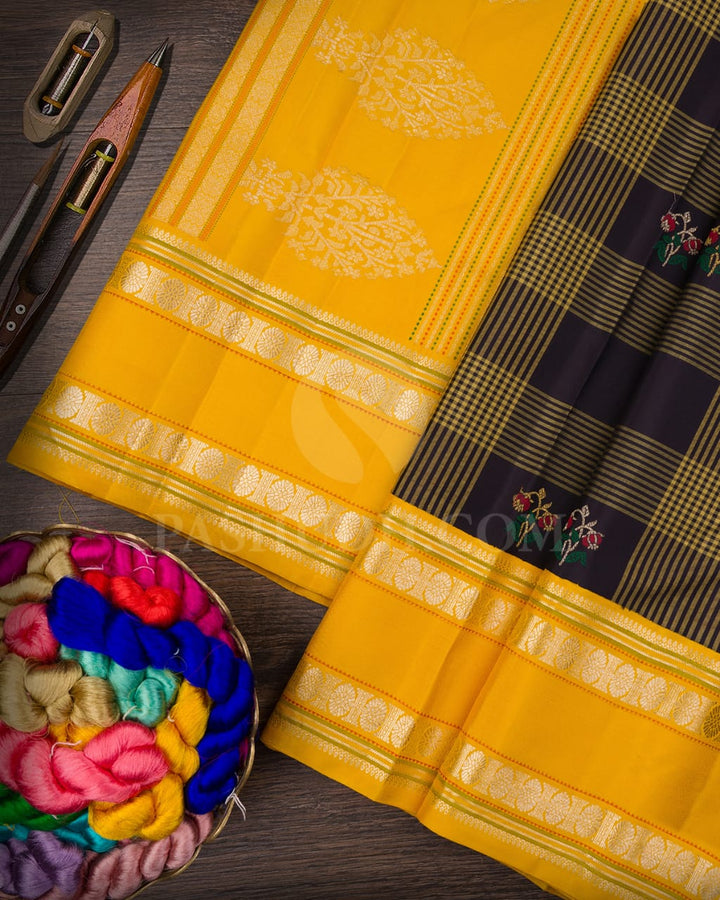 Black, Mango Yellow Kanjivaram Silk Saree-S1532(A)
