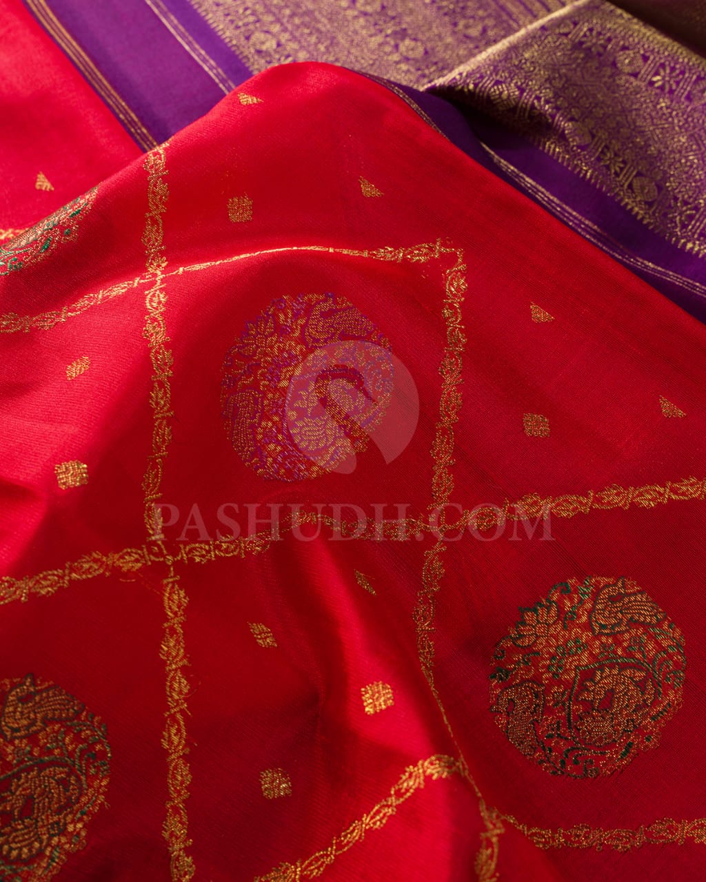 Red And Violet Pure Zari Bridal Kanjivaram Silk Saree-P191(A)