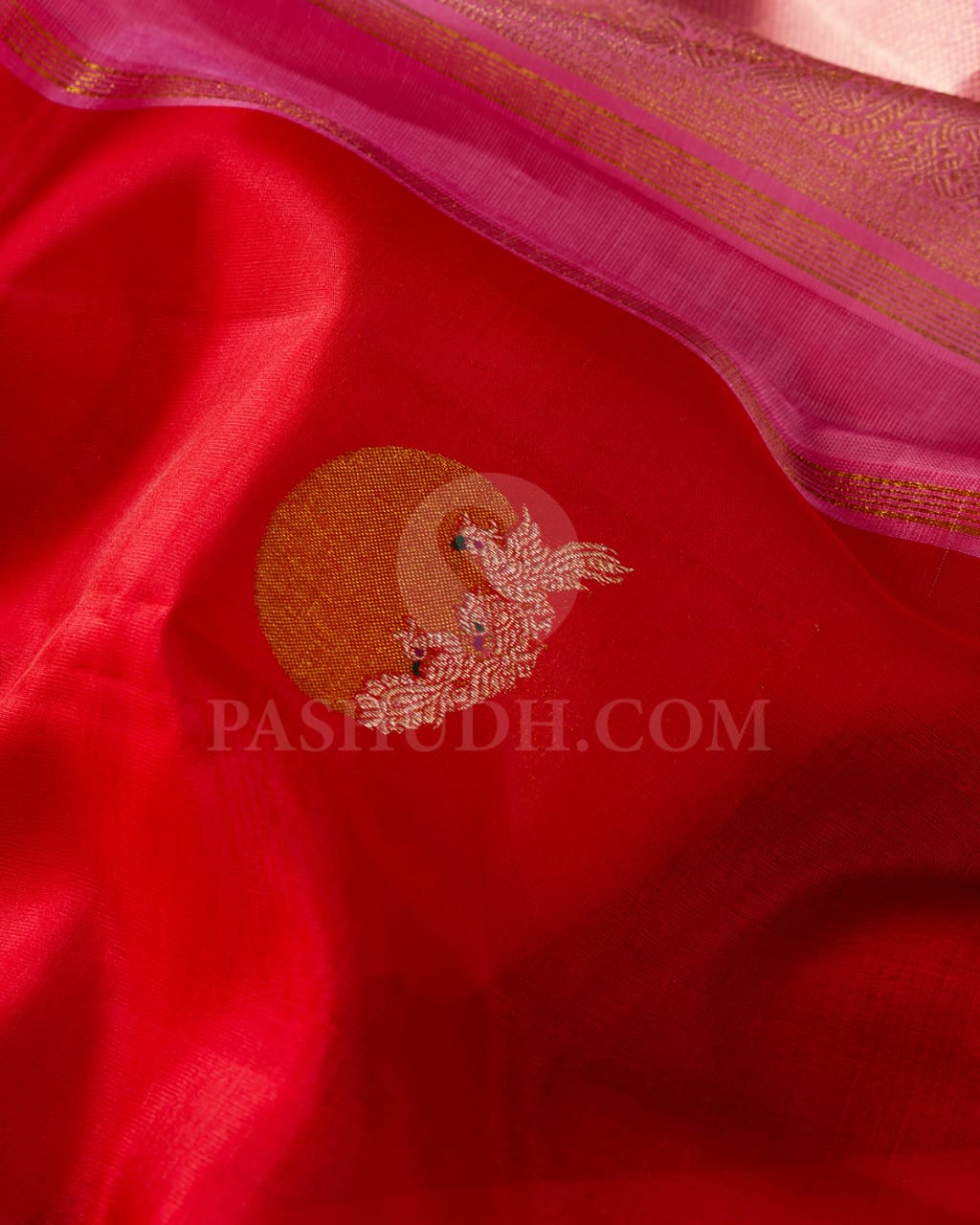 Red And Baby Pink Kora Organza Kanjivaram Silk Saree-S1397(B)