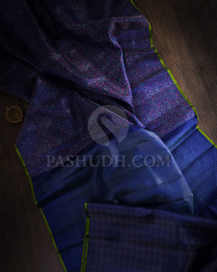 Dark Blue Borderless Kanjivaram Silk Saree-DJ391(A)