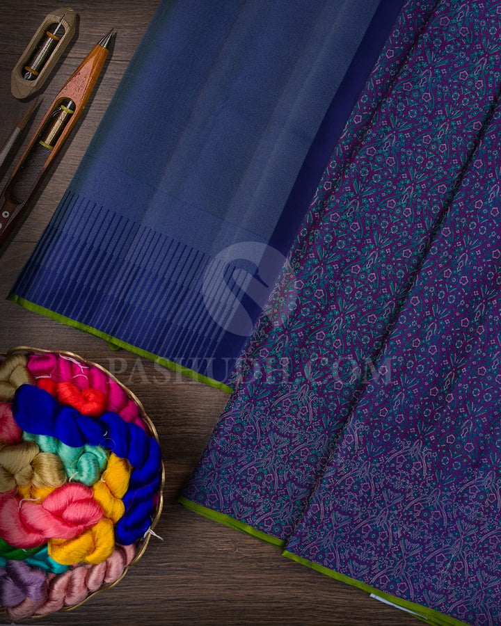 Dark Blue Borderless Kanjivaram Silk Saree-DJ391(A)