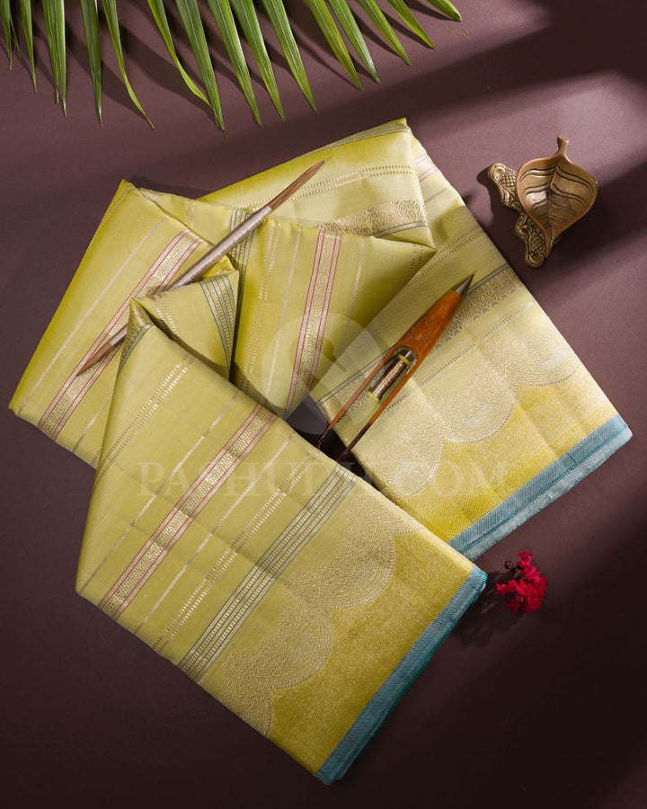 Pista Green And Dual Shaded Emerald Green Kanjivaram Silk Saree-S1531(A)