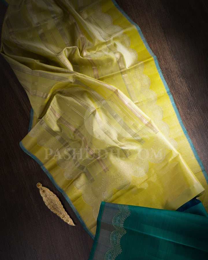 Pista Green And Dual Shaded Emerald Green Kanjivaram Silk Saree-S1531(A)