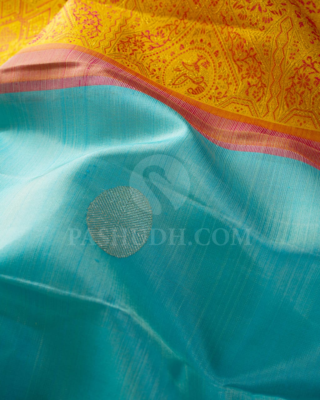 Turquoise Blue And Rani Pink Kanjivaram Silk Saree-S1537(A)
