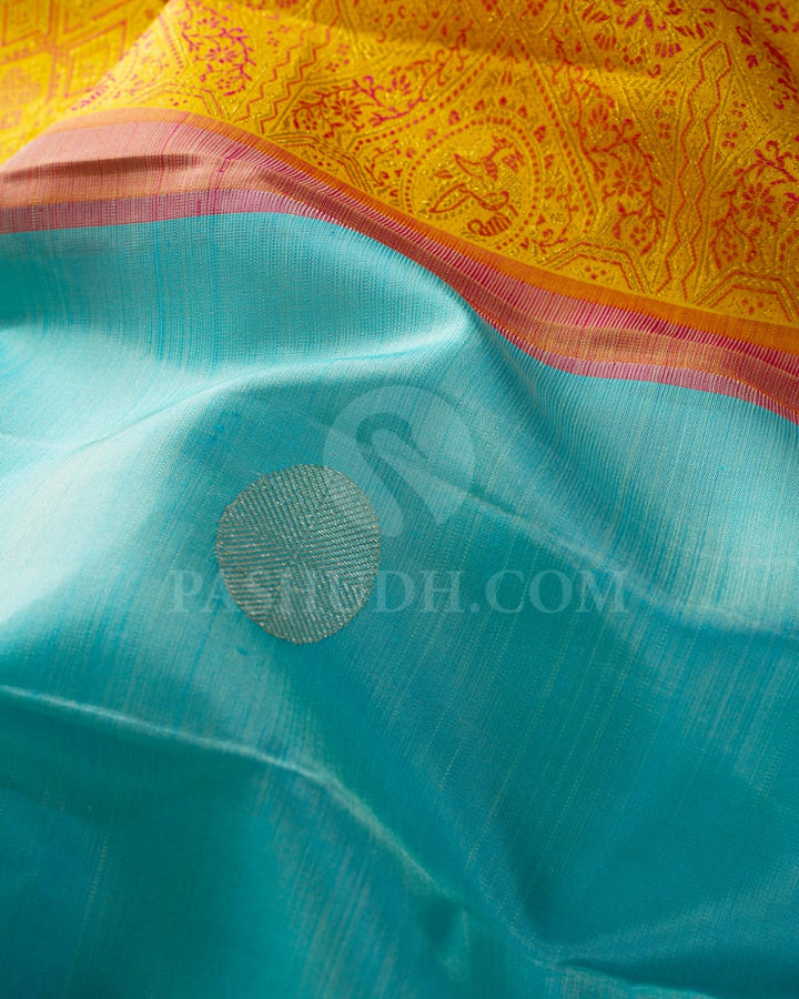 Turquoise Blue And Rani Pink Kanjivaram Silk Saree-S1537(A)
