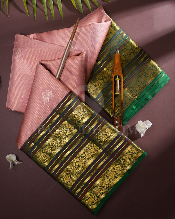 Old Rose And Bottle Green Kanjivaram Silk Saree-S1233(C)