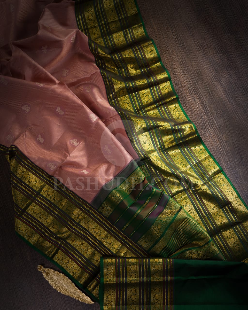 Old Rose And Bottle Green Kanjivaram Silk Saree-S1233(C)