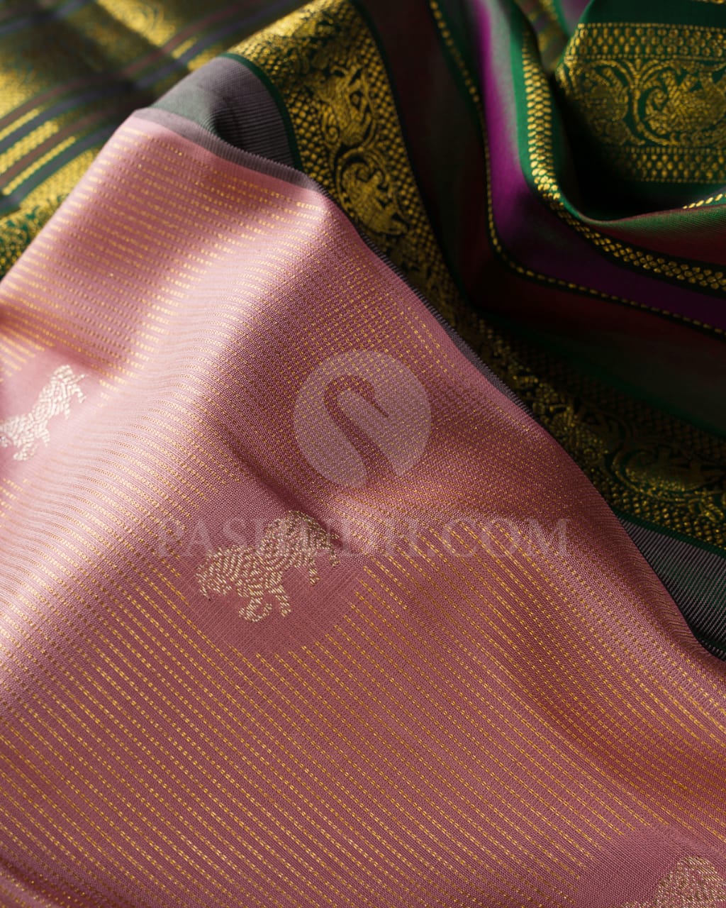 Old Rose And Bottle Green Kanjivaram Silk Saree-S1233(C)