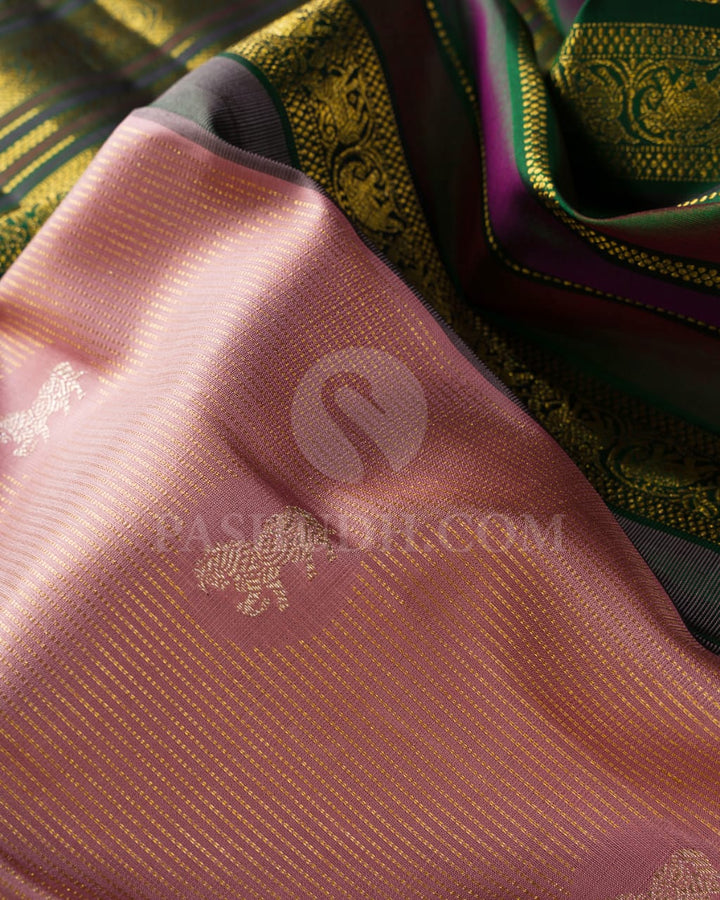 Old Rose And Bottle Green Kanjivaram Silk Saree-S1233(C)