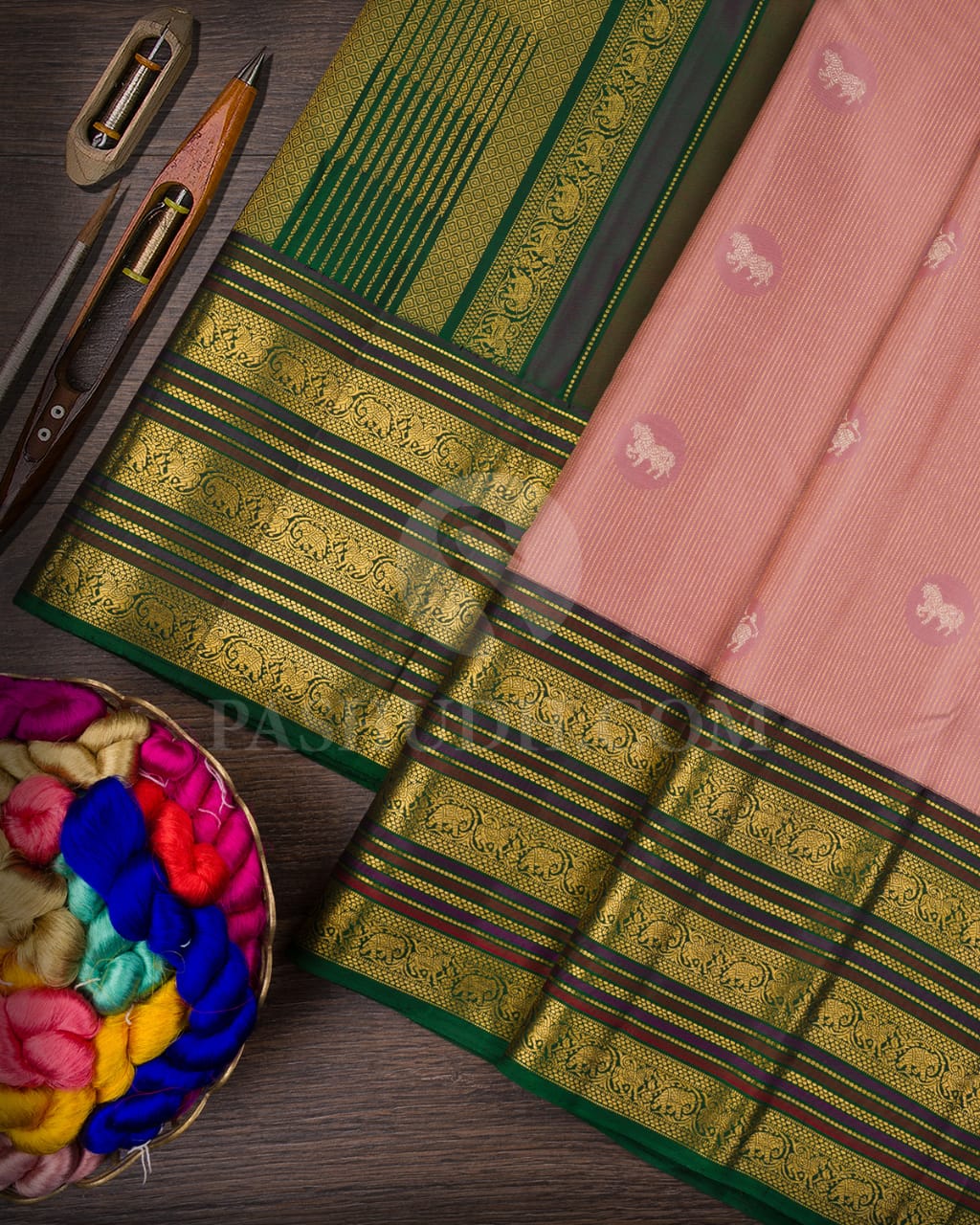 Old Rose And Bottle Green Kanjivaram Silk Saree-S1233(C)