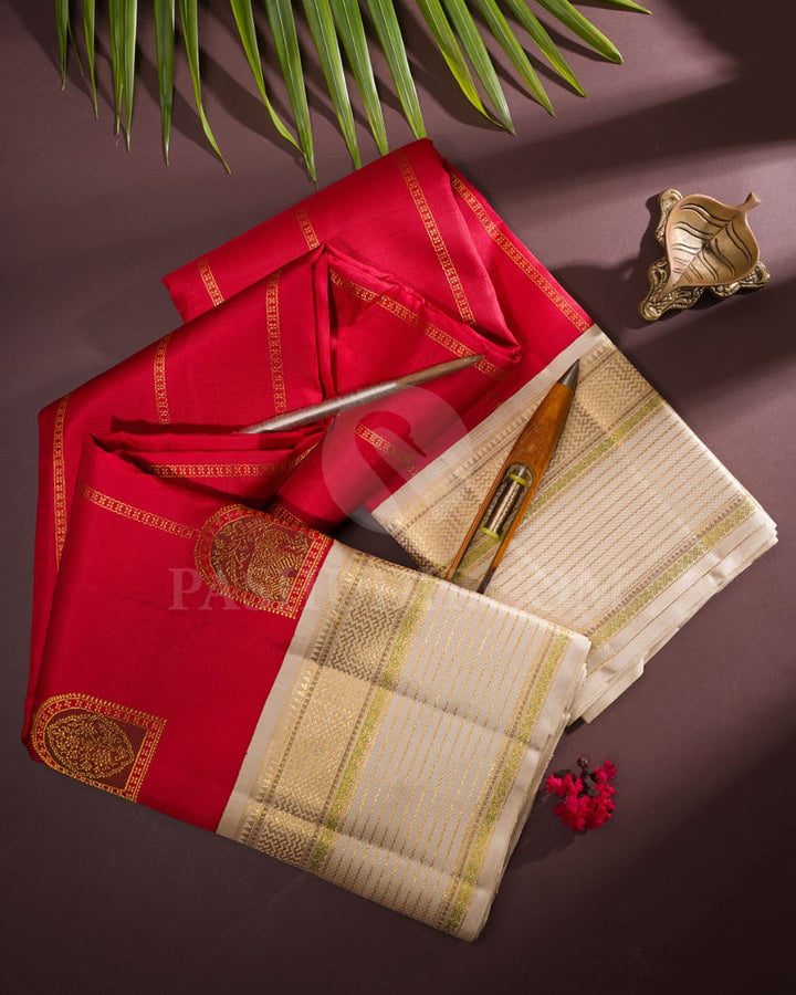 Red And Cream Kanjivaram Silk Saree-S1534(A)