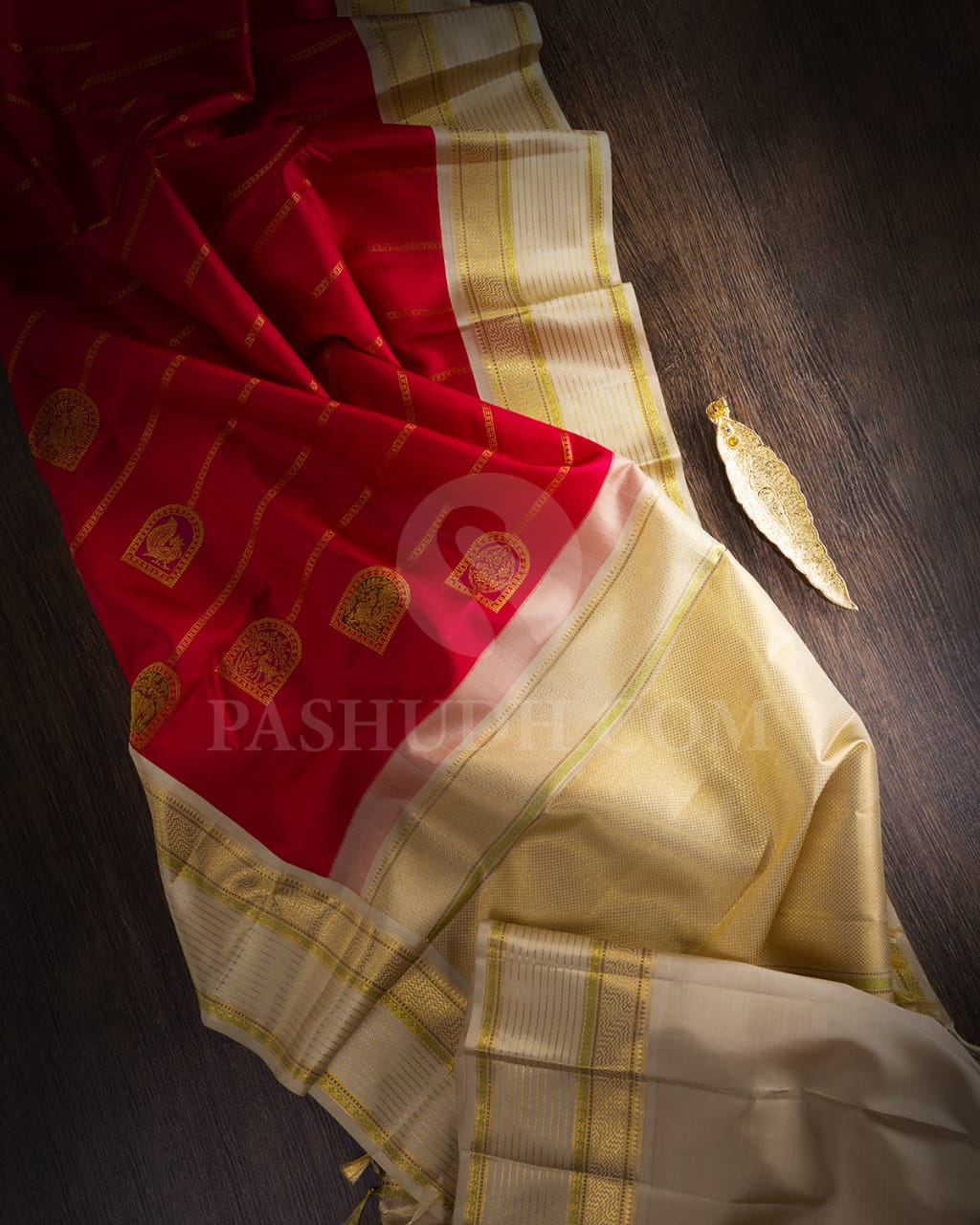 Red And Cream Kanjivaram Silk Saree-S1534(A)